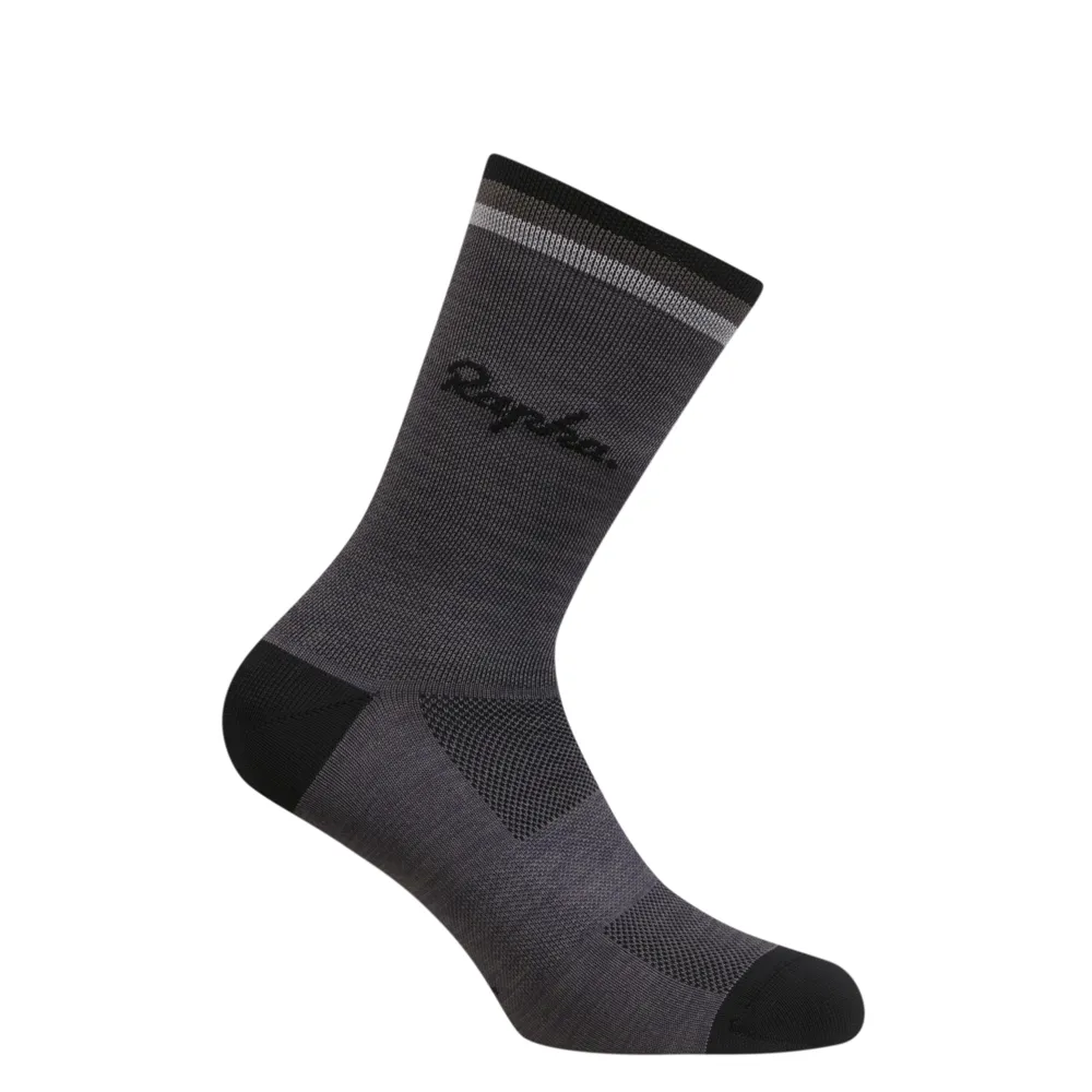 Team Cycles Rapha Logo Socks in Grey and Black | Interest FREE Finance & Online Refund Policy.